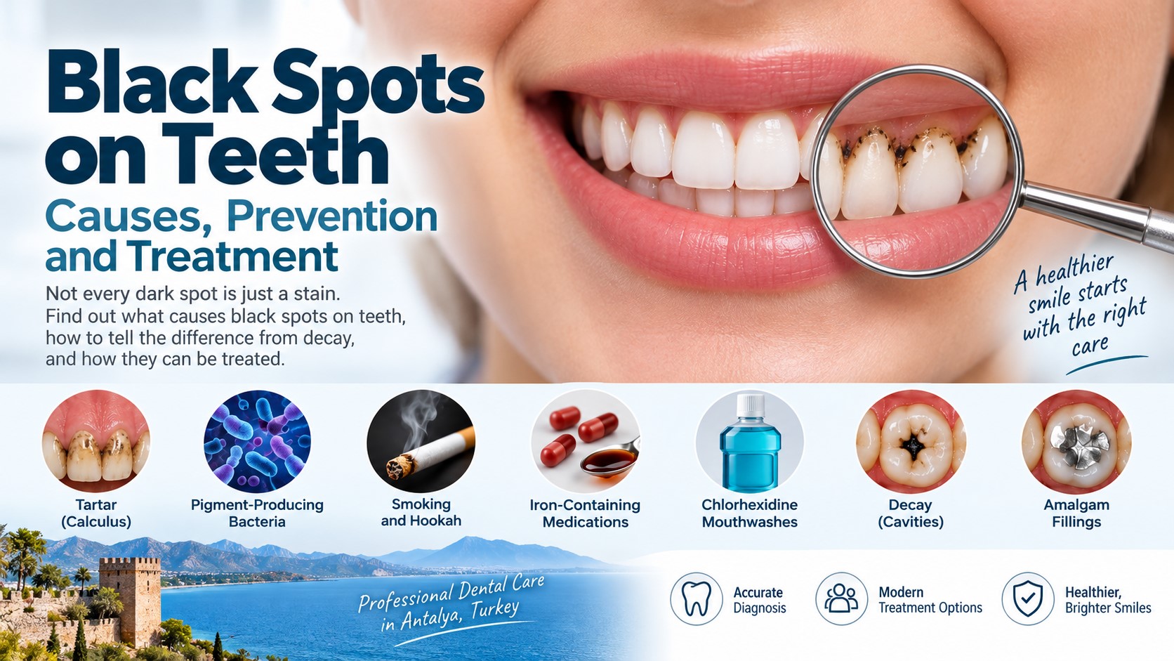 Cleaning black spots on teeth in Antalya